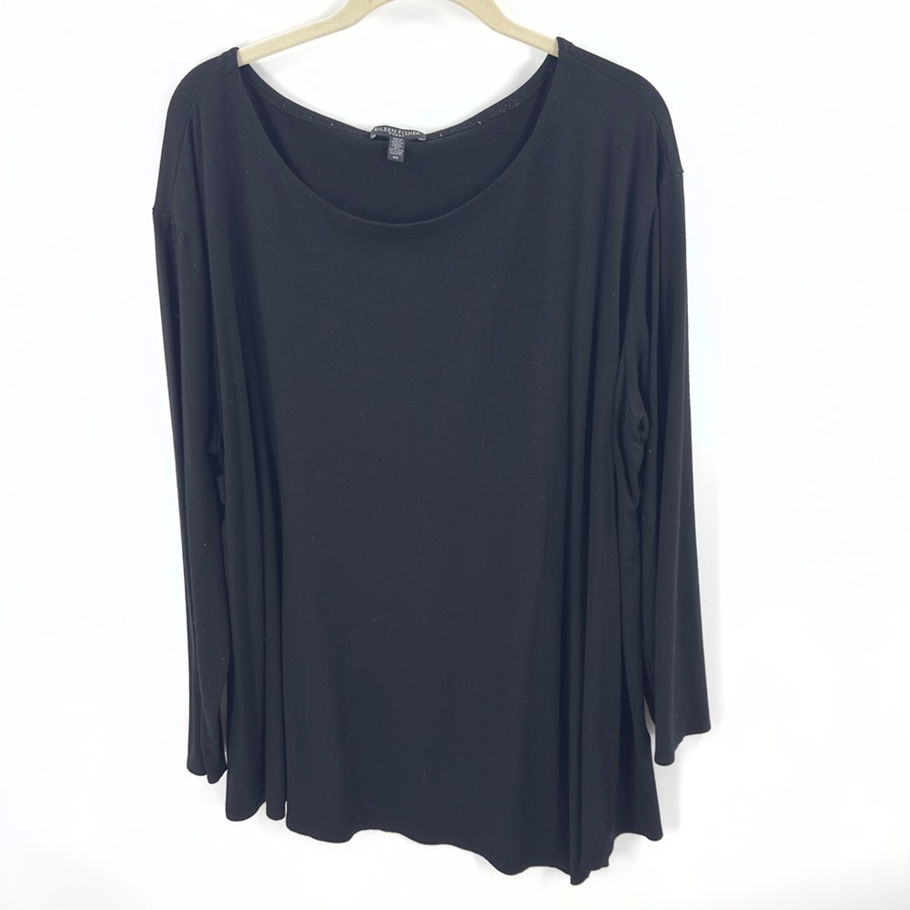 Eileen Fisher Tunic Top Womens Size 3X Asymmetric Hem Lagenlook Minimalist Black